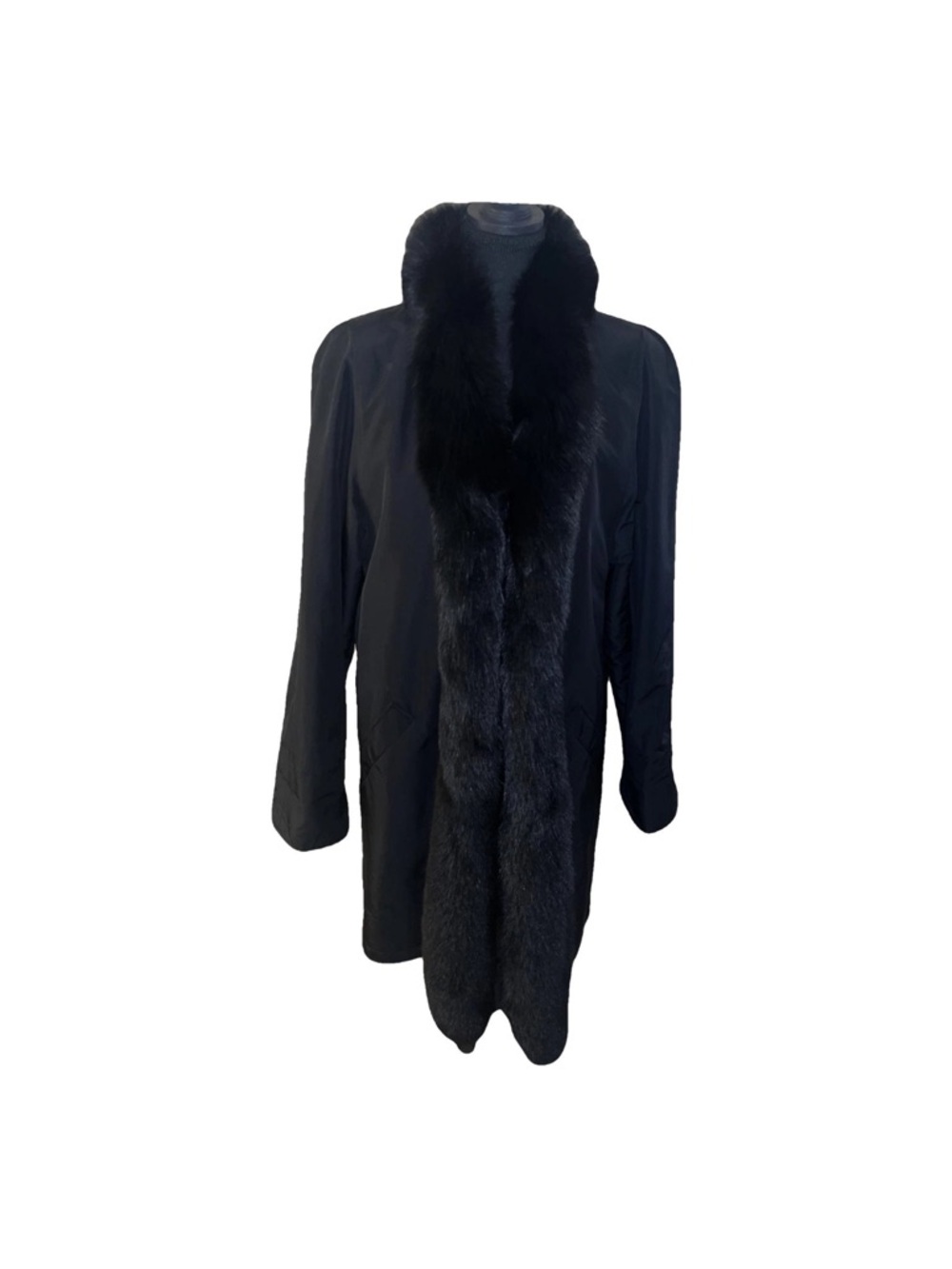 Women's Black Long Jacket with Luxurious Mink Fur Trim- Detachable Lining